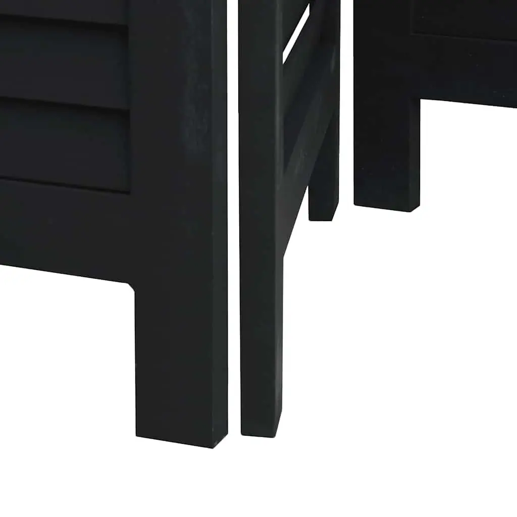 Room Divider Privacy Screen 4 Panels Black Solid Wood Paulownia Folding