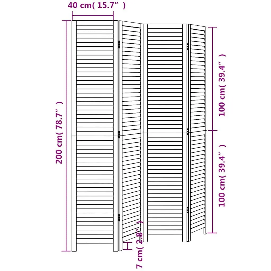 Room Divider Privacy Screen 4 Panels Black Solid Wood Paulownia Folding