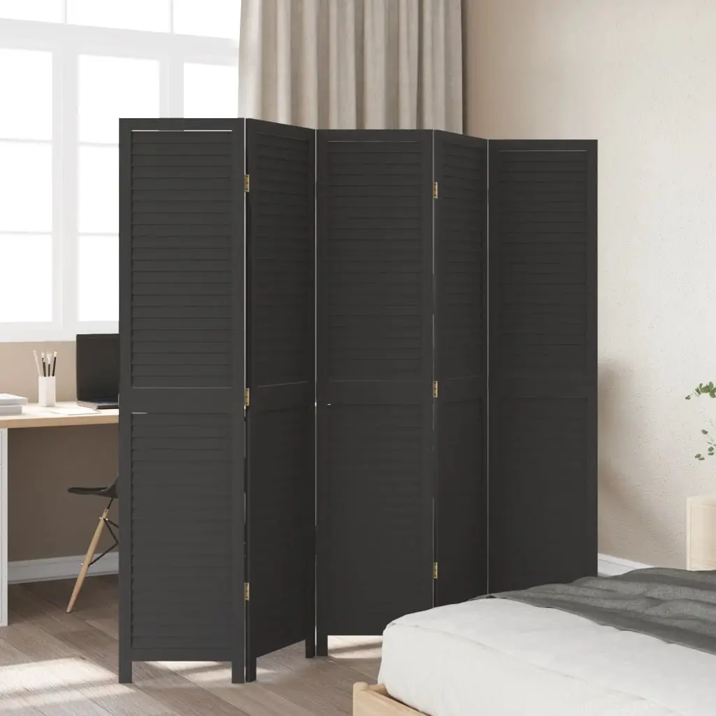 Room Divider 5 Panel Folding Screen Privacy Space Black