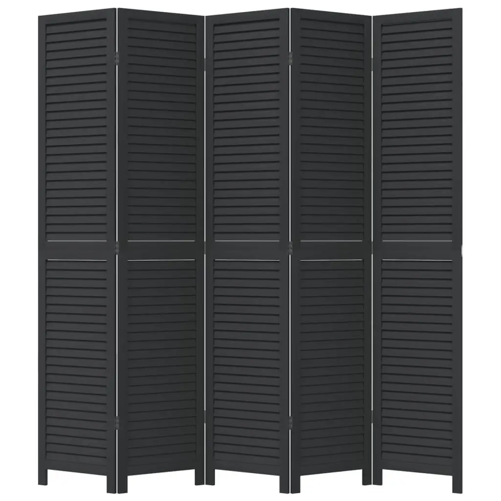 Room Divider Folding Privacy Screen 5 Panels Black Solid Wood