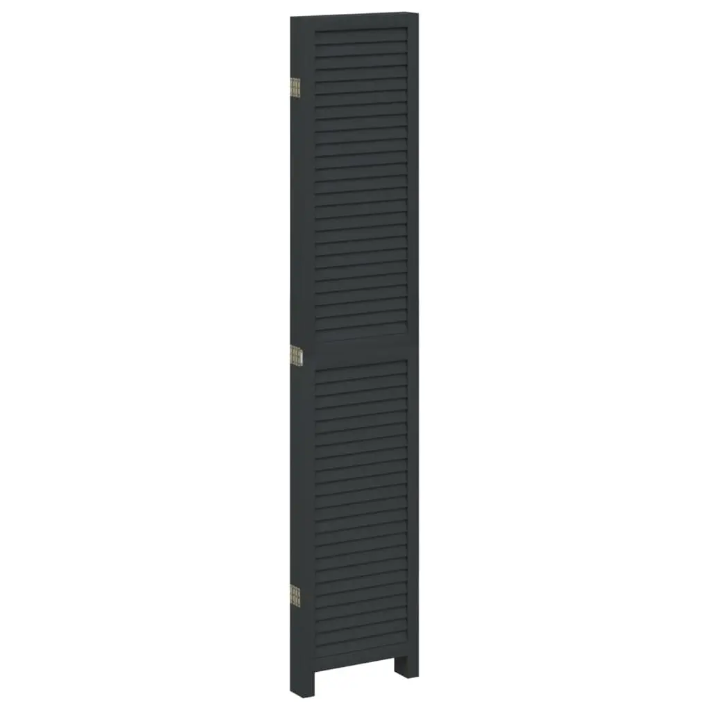 Room Divider Folding Privacy Screen 5 Panels Black Solid Wood
