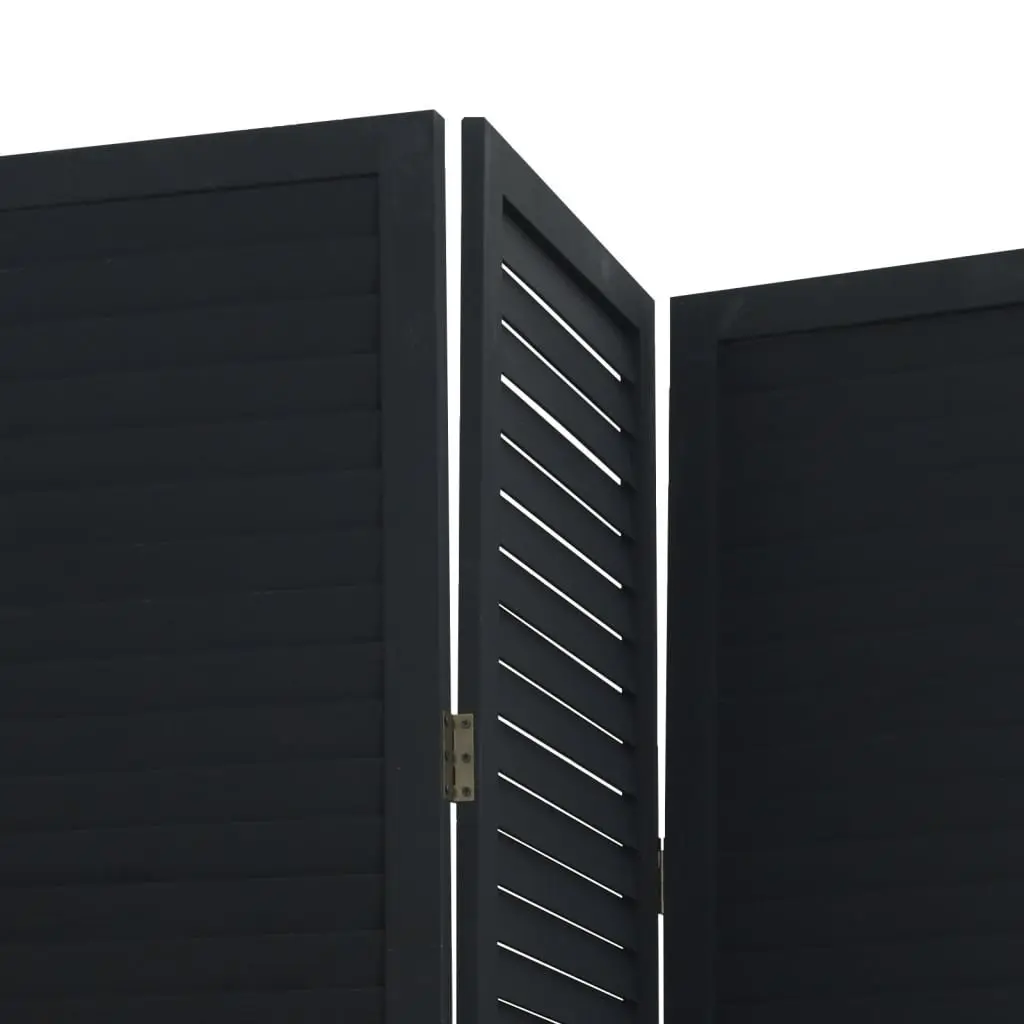 Room Divider Folding Privacy Screen 5 Panels Black Solid Wood