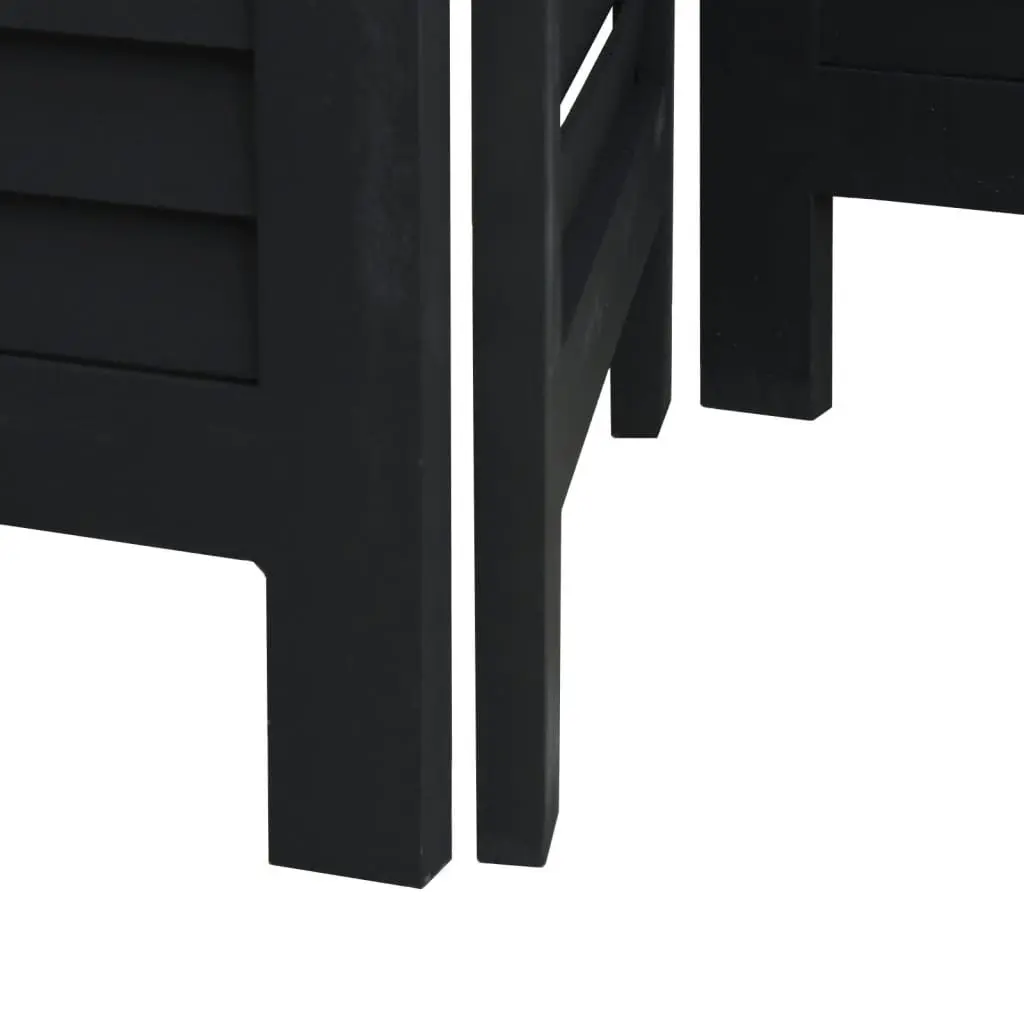 Room Divider Folding Privacy Screen 5 Panels Black Solid Wood