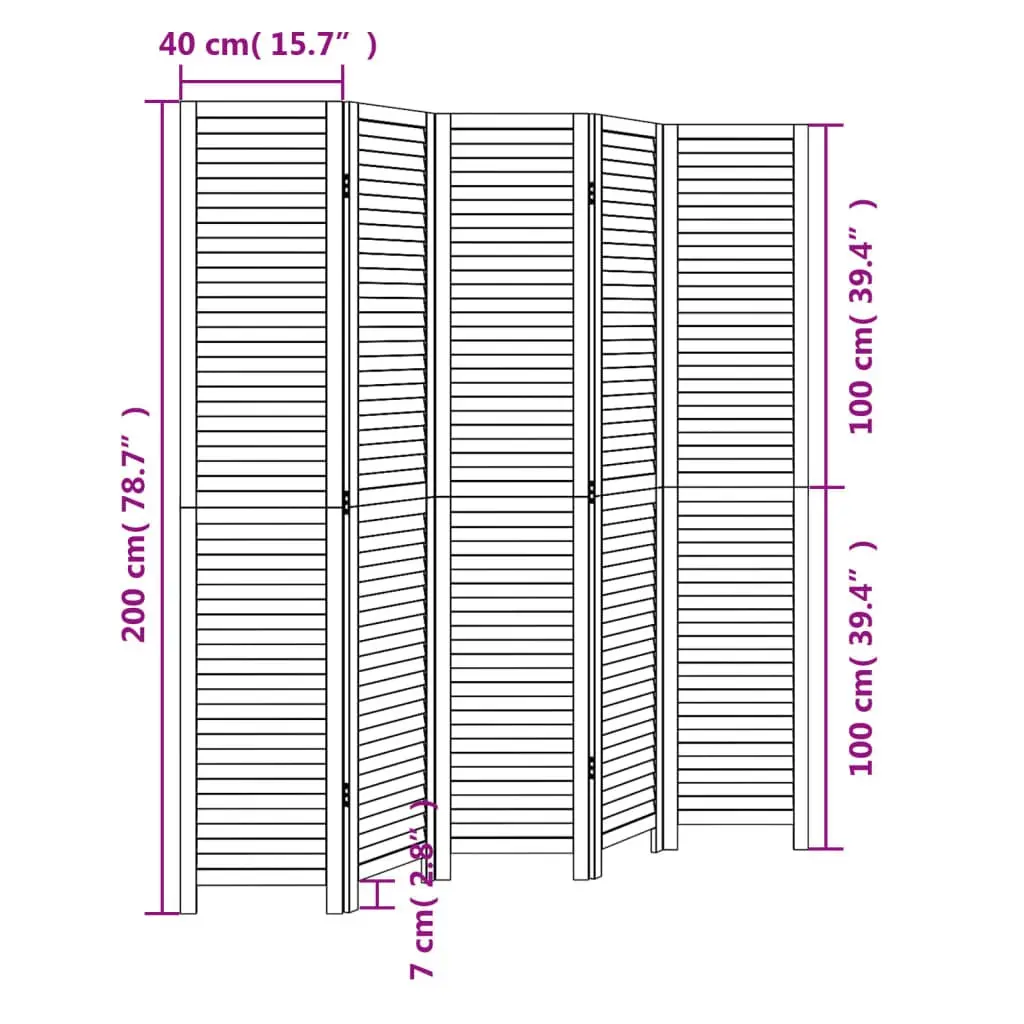 Room Divider Folding Privacy Screen 5 Panels Black Solid Wood