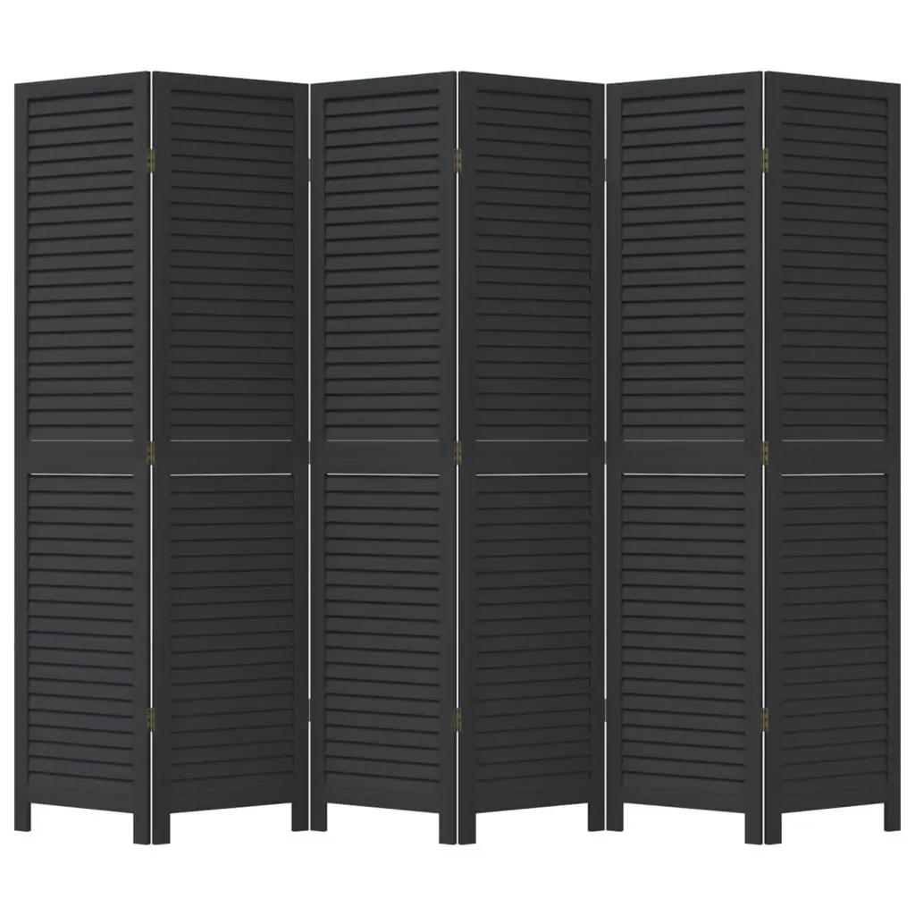 Room Divider Folding Privacy Screen 6 Panels Black Solid Wood
