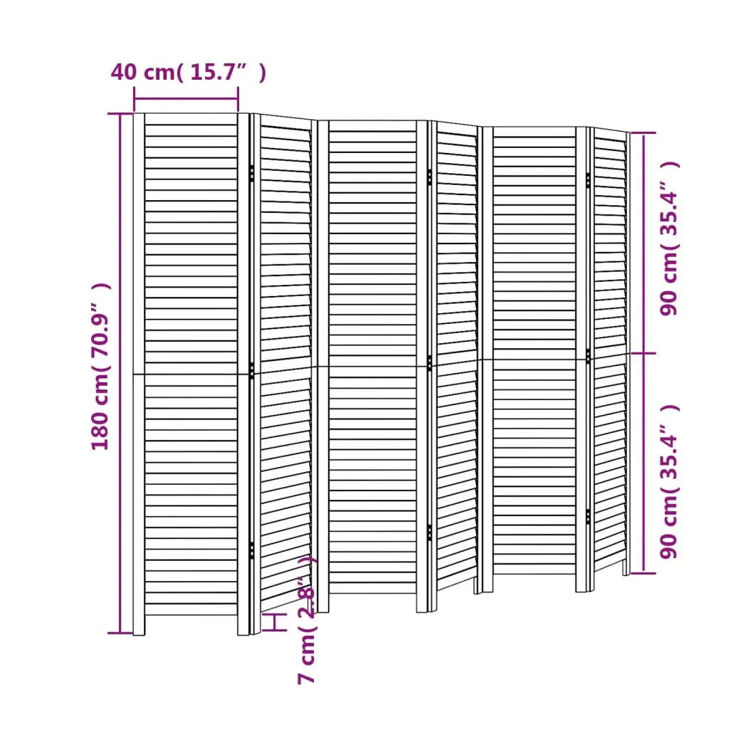 Room Divider Folding Privacy Screen 6 Panels Black Solid Wood