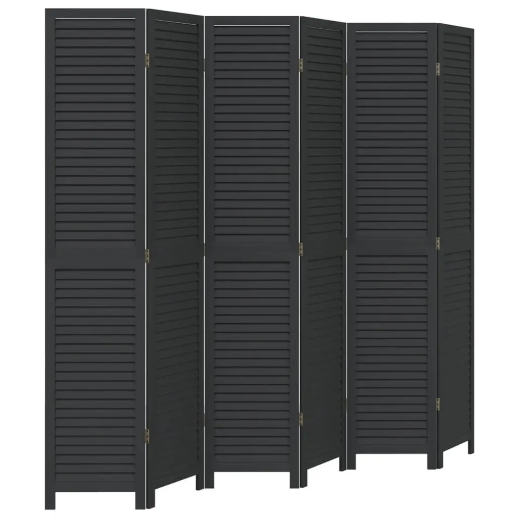 Room Divider 6 Panels Folding Privacy Screen Black Solid Wood Paulownia