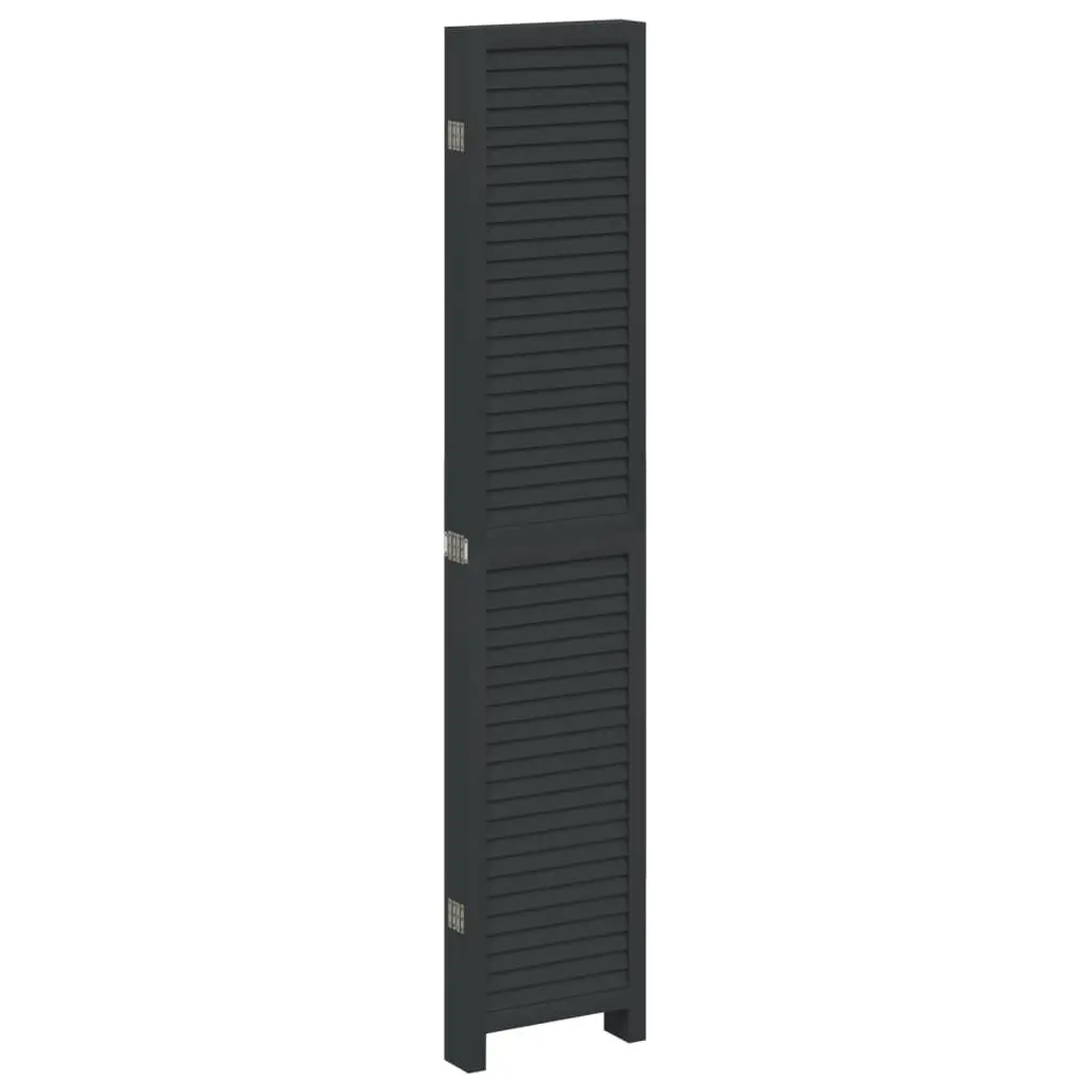 Room Divider 6 Panels Folding Privacy Screen Black Solid Wood Paulownia
