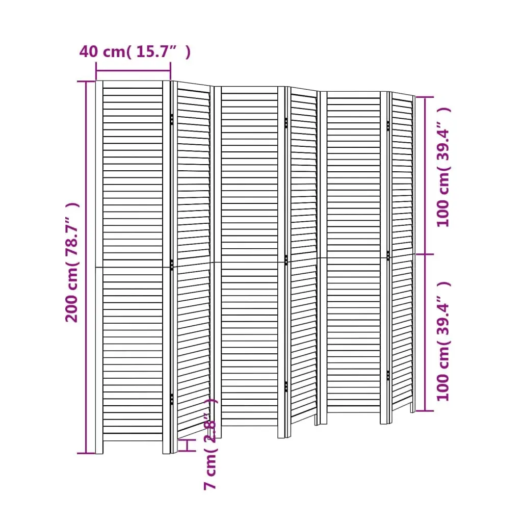 Room Divider 6 Panels Folding Privacy Screen Black Solid Wood Paulownia