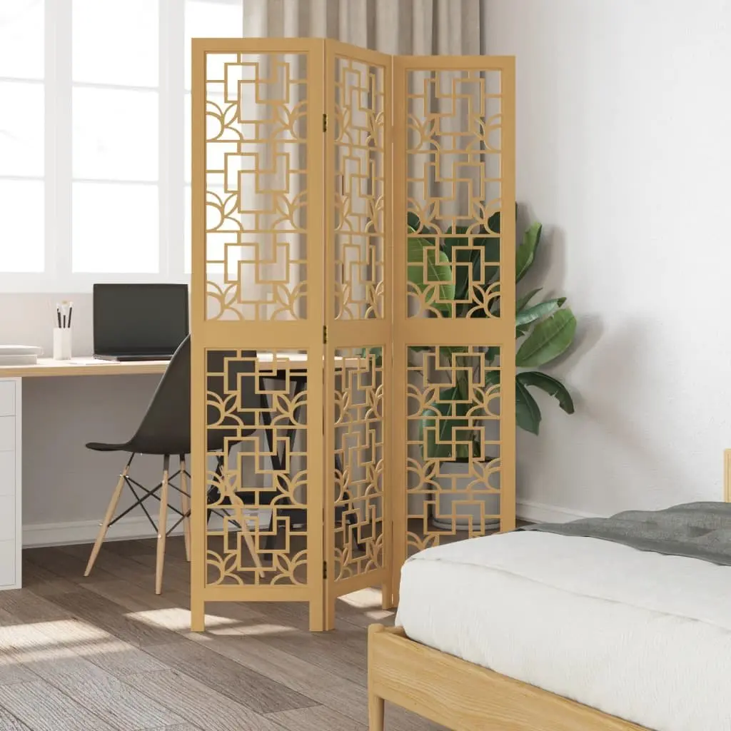 Room Divider Folding Privacy Screen 3 Panel Brown Solid Wood Partition