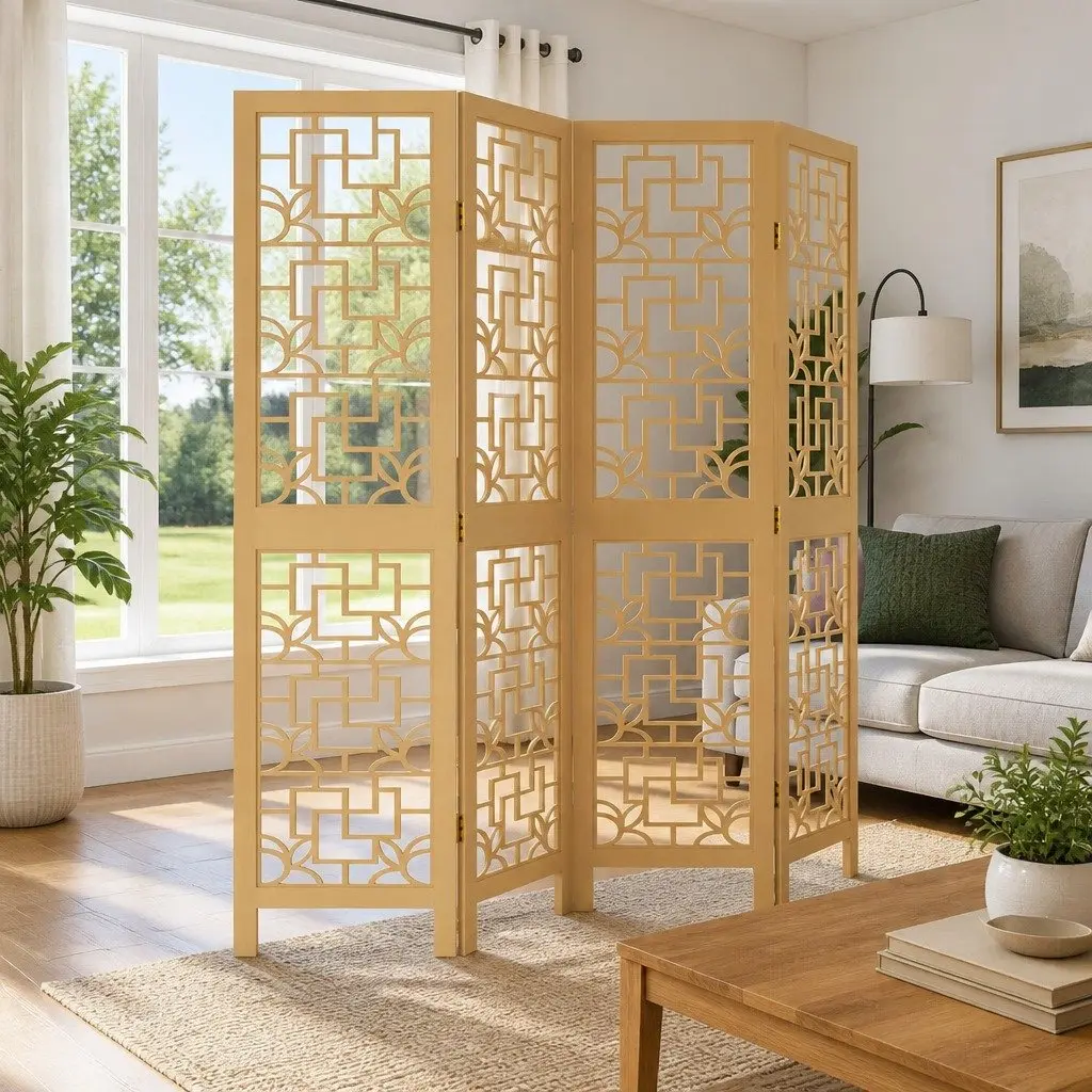 Room Divider Privacy Screen 4 Panels Folding Indoor Brown