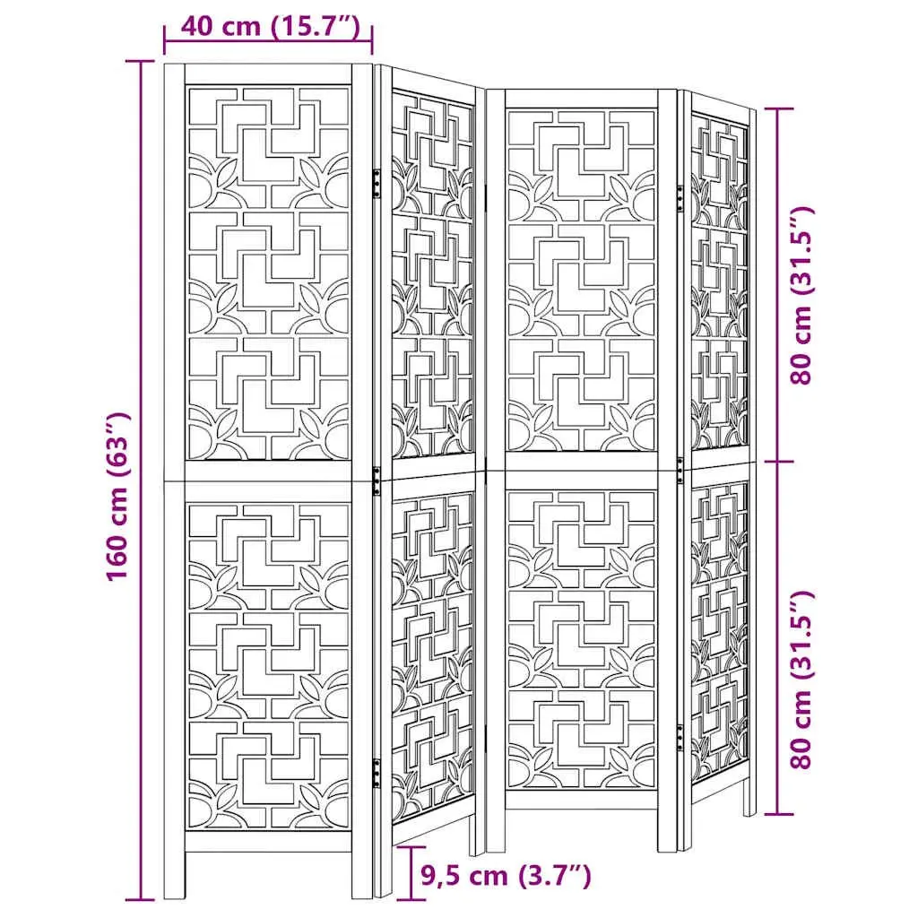 Room Divider Privacy Screen 4 Panels Folding Indoor Brown