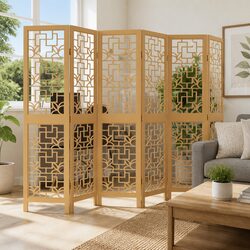 Room Divider 6 Panels Brown Solid Paulownia Wood Folding Privacy Screen