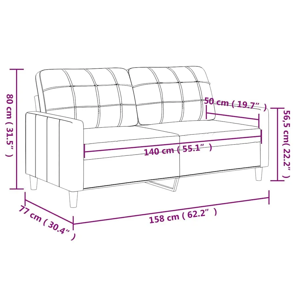 2-Seater Sofa Black 140cm Lounge Couch Fabric