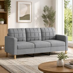 Reliable 3-Seater Sofa in Grey Fabric with Sturdy Build
