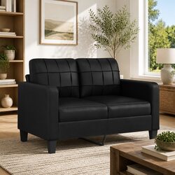 Comfortable and Value-Focused Black Faux Leather Sofa
