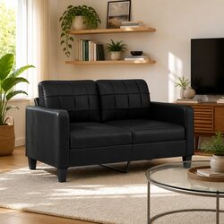 2-Seater Sofa Black 140cm Modern Lounge Couch Faux Leather Living Room Furniture