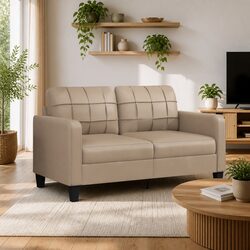 Comfortable and Practical Brown Faux Leather 2-Seater Sofa