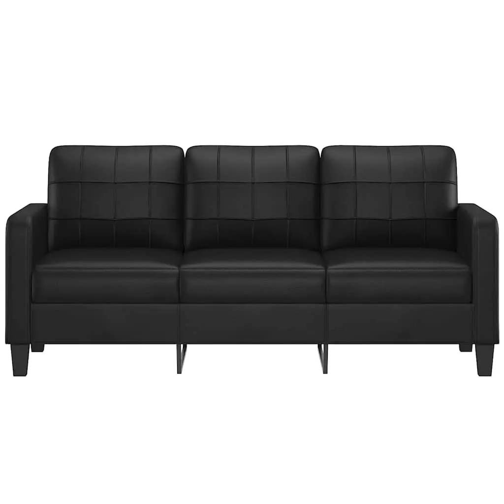 3-Seater Sofa Modern Living Room Furniture 180cm Black Faux Leather