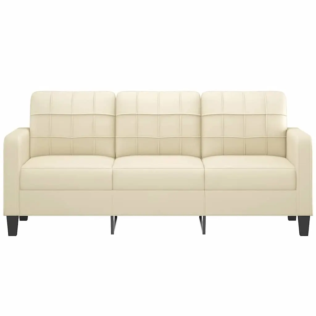 3-Seater Sofa Lounge Couch Cream Faux Leather Modern Living Room Furniture