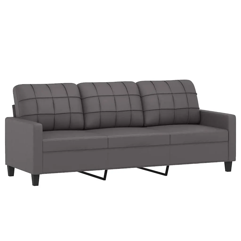 3-Seater Sofa Grey 180cm Modern Lounge Couch Faux Leather