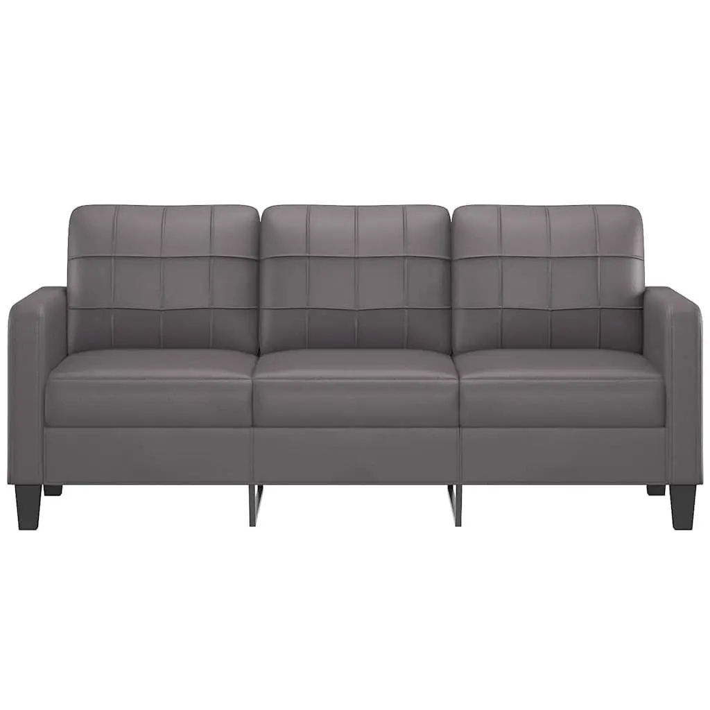 3-Seater Sofa Grey 180cm Modern Lounge Couch Faux Leather
