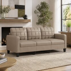 Comfortable and Practical 3-Seater Sofa in Brown Faux Leather
