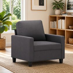 Practical Grey Faux Leather Sofa Chair for Daily Use