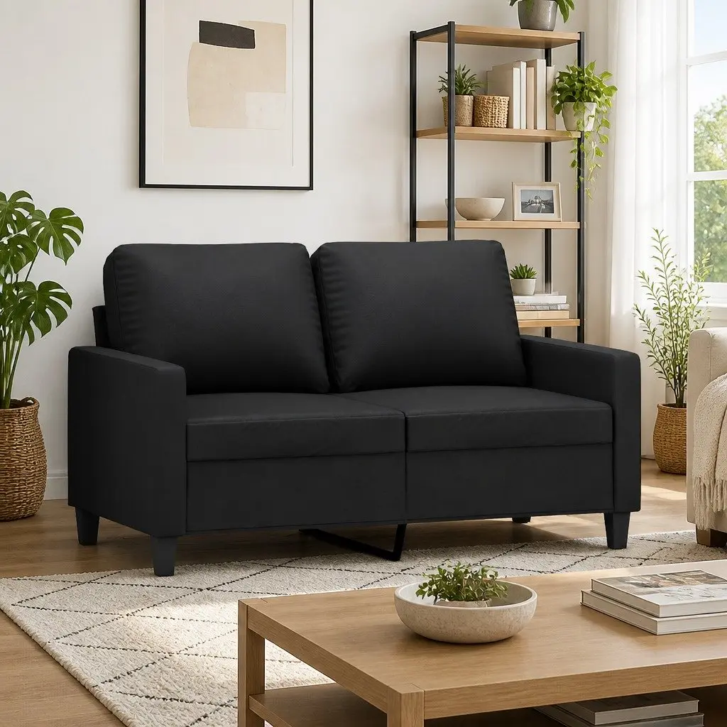 2-Seater Sofa Black 120cm Modern Couch Lounge Seat Faux Leather