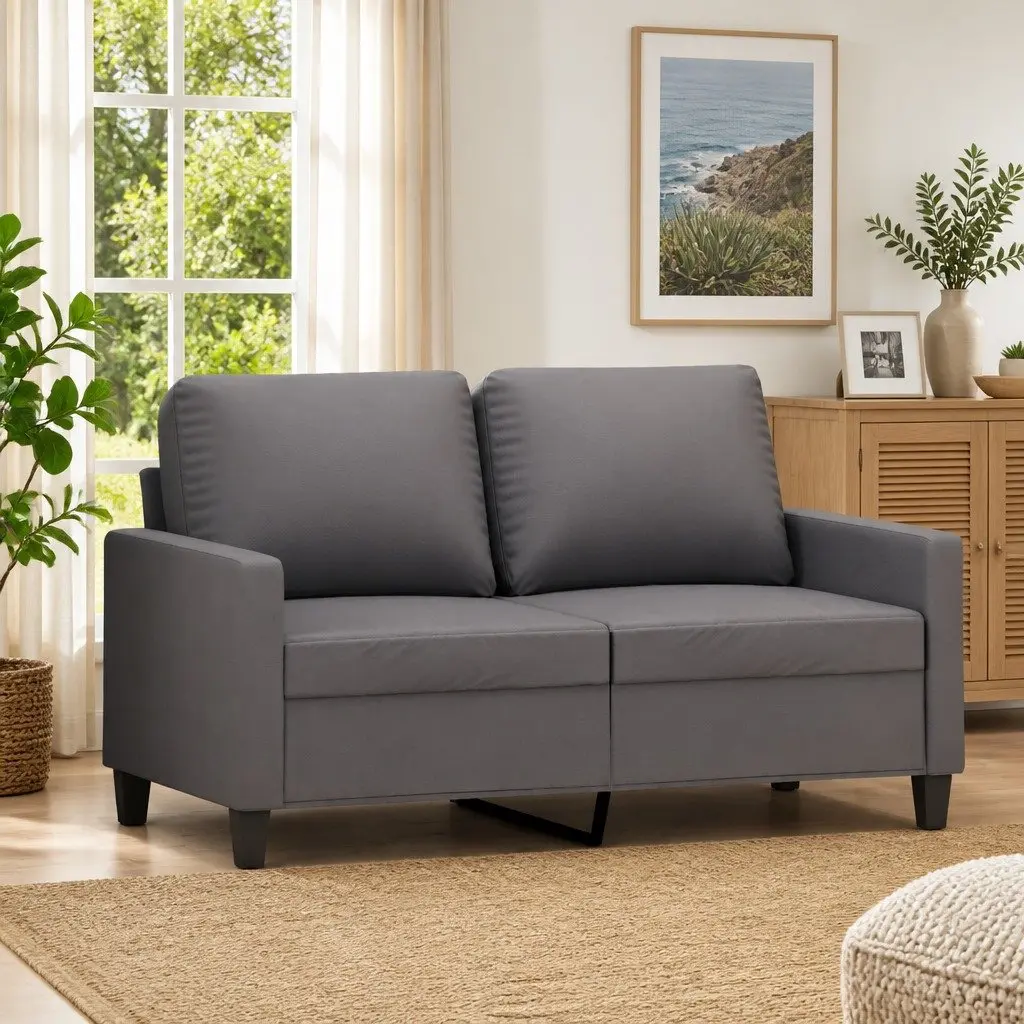 2-Seater Sofa Grey 120cm Modern Living Room Couch Faux Leather