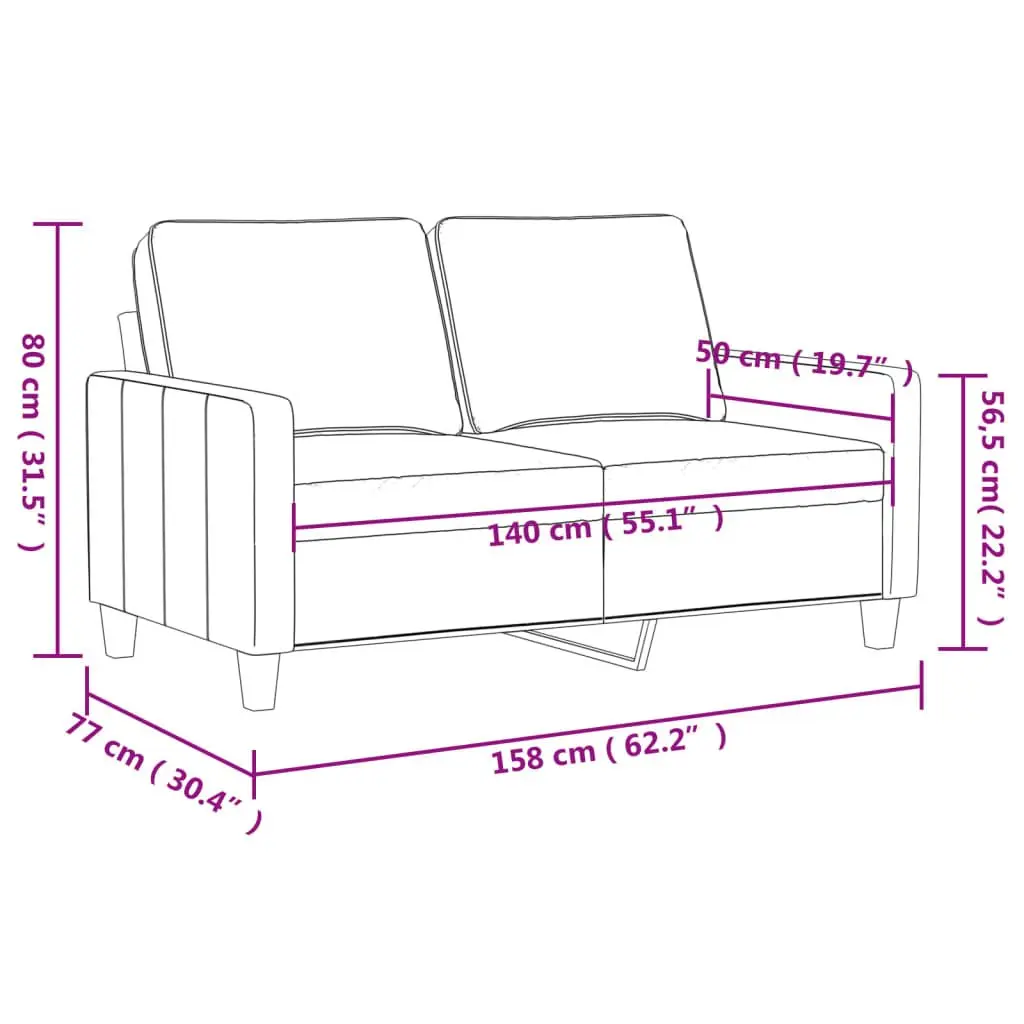 2-Seater Sofa Grey 140cm Modern Living Room Couch Faux Leather Upholstered