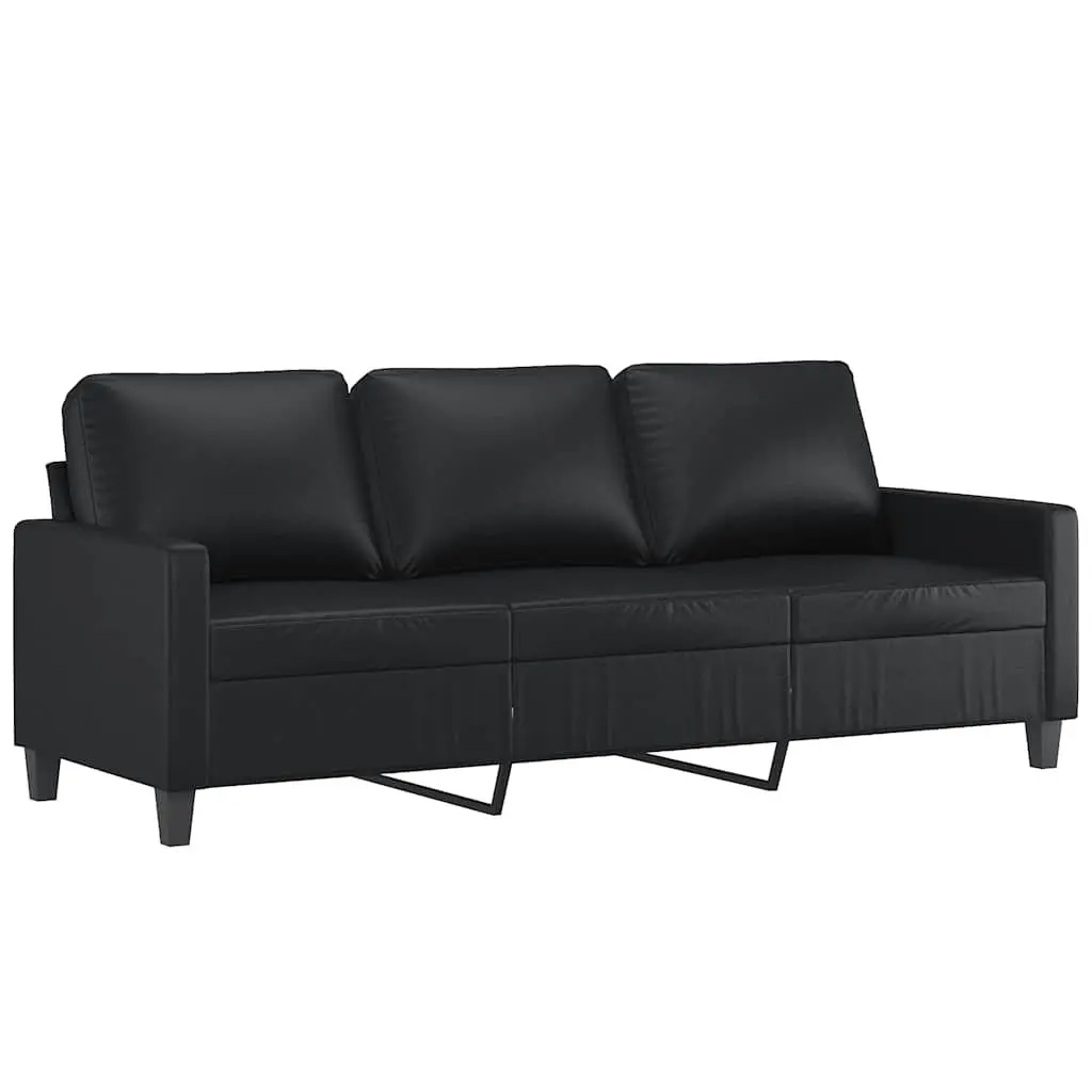 3-Seater Sofa Black 180cm Modern Lounge Couch Faux Leather