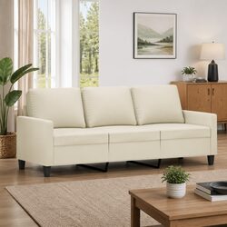 Comfortable Cream Faux Leather 3-Seater Sofa - Great Value