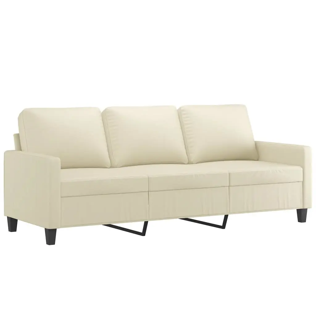 3-Seater Sofa Cream 180cm Faux Leather Lounge Couch