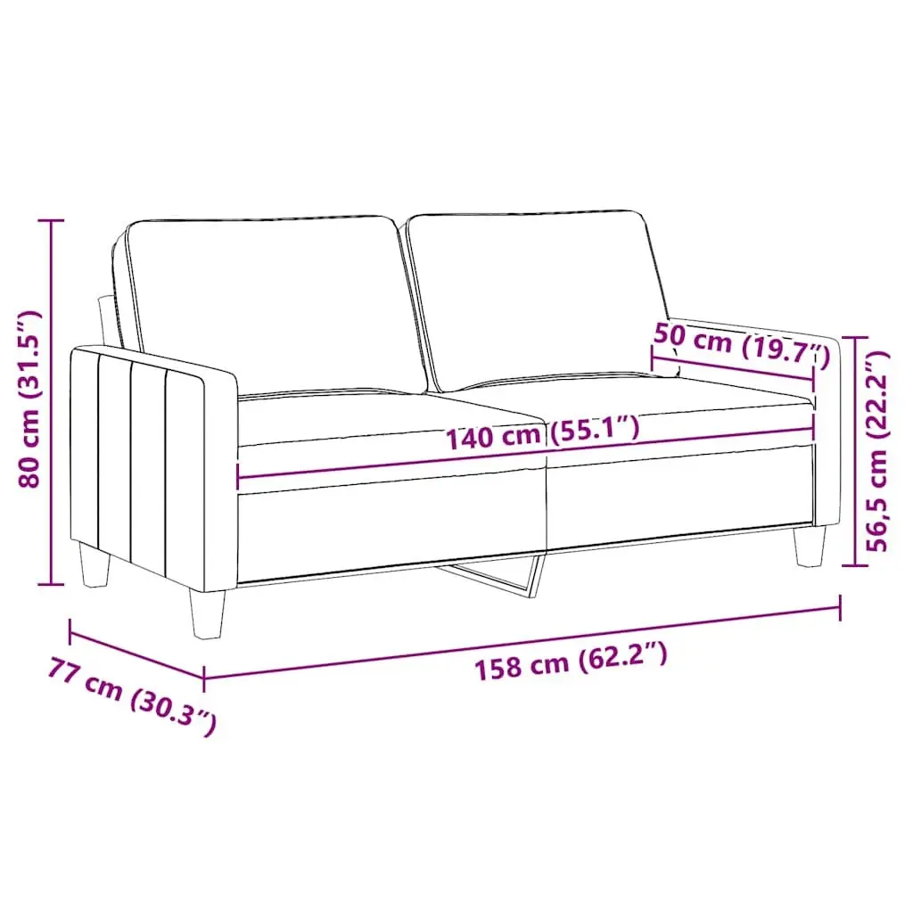 2-Seater Sofa Grey 140cm Fabric Upholstered Couch Living Room Furniture
