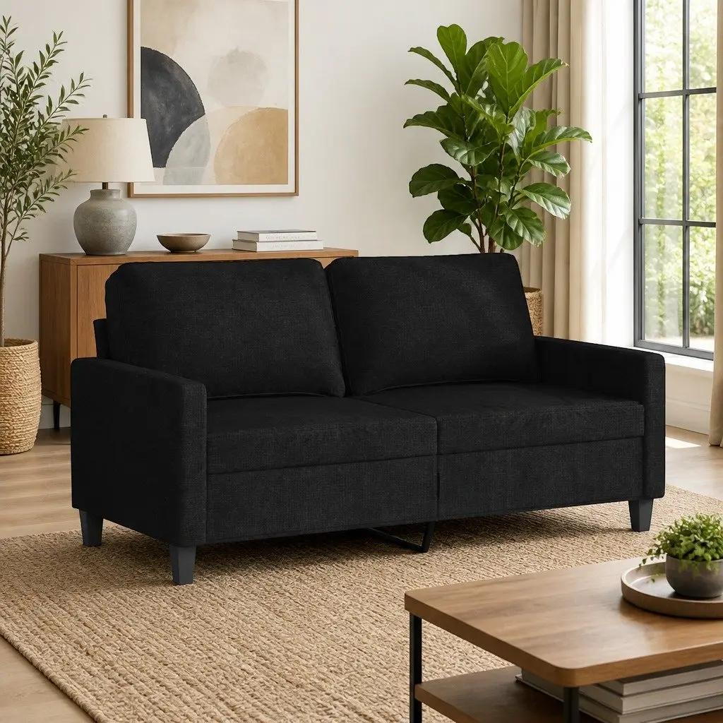 2-Seater Sofa Black 140cm Fabric Lounge Couch Living Room Furniture