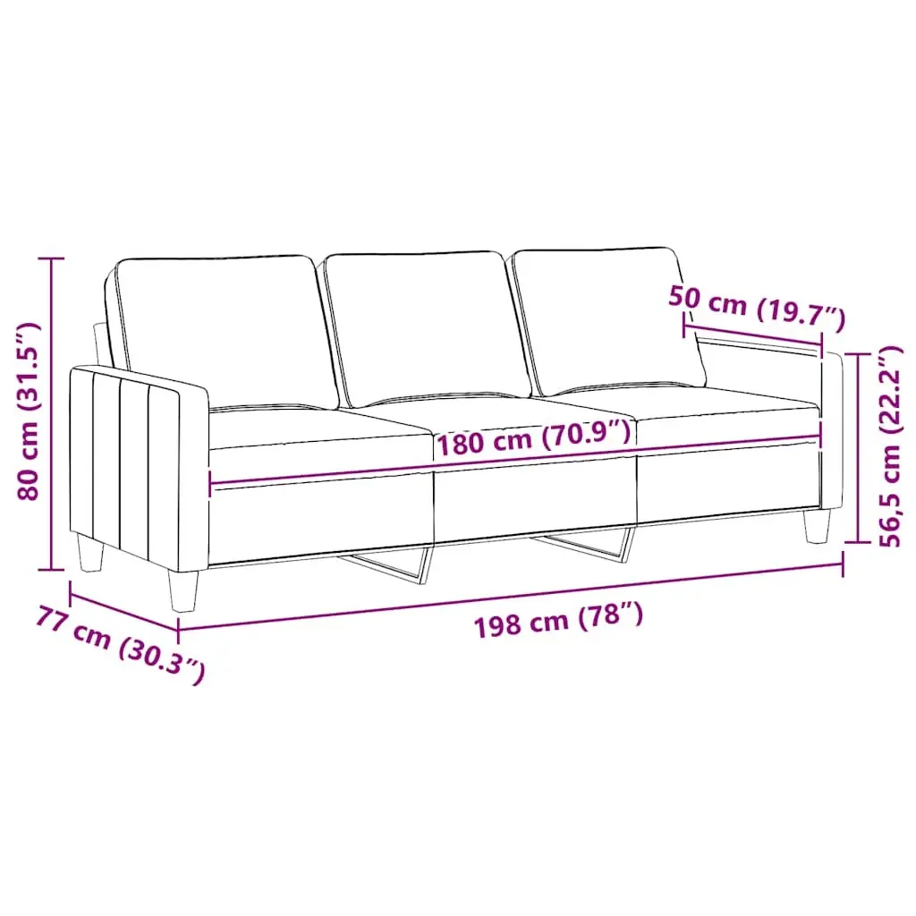 Black Fabric 180cm Couch Modern Living Room 3-Seater Sofa