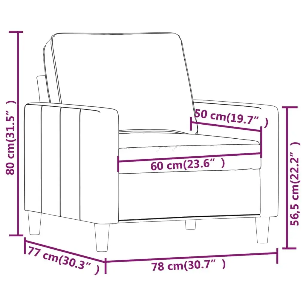 Sofa Chair Grey 60cm Velvet Padded Armchair