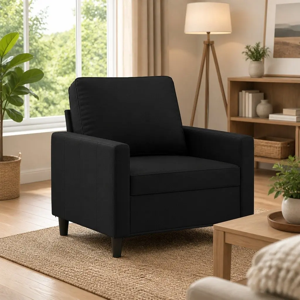 Sofa Chair Black Velvet 60cm Modern Accent Armchair Lounge Seat
