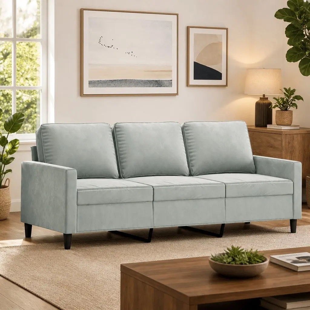Grey Velvet 3-Seater Sofa for Relaxation