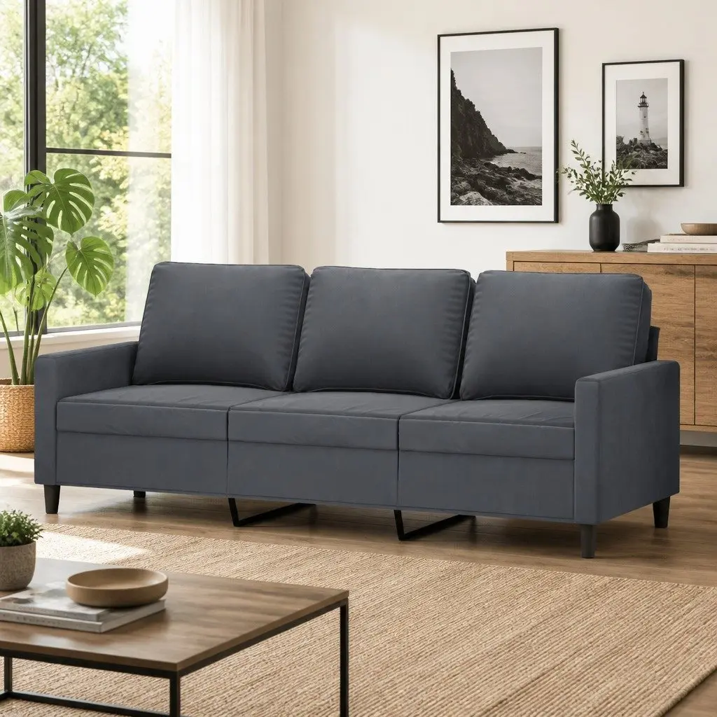 3-Seater Sofa Modern Living Room Couch 180cm Grey Velvet