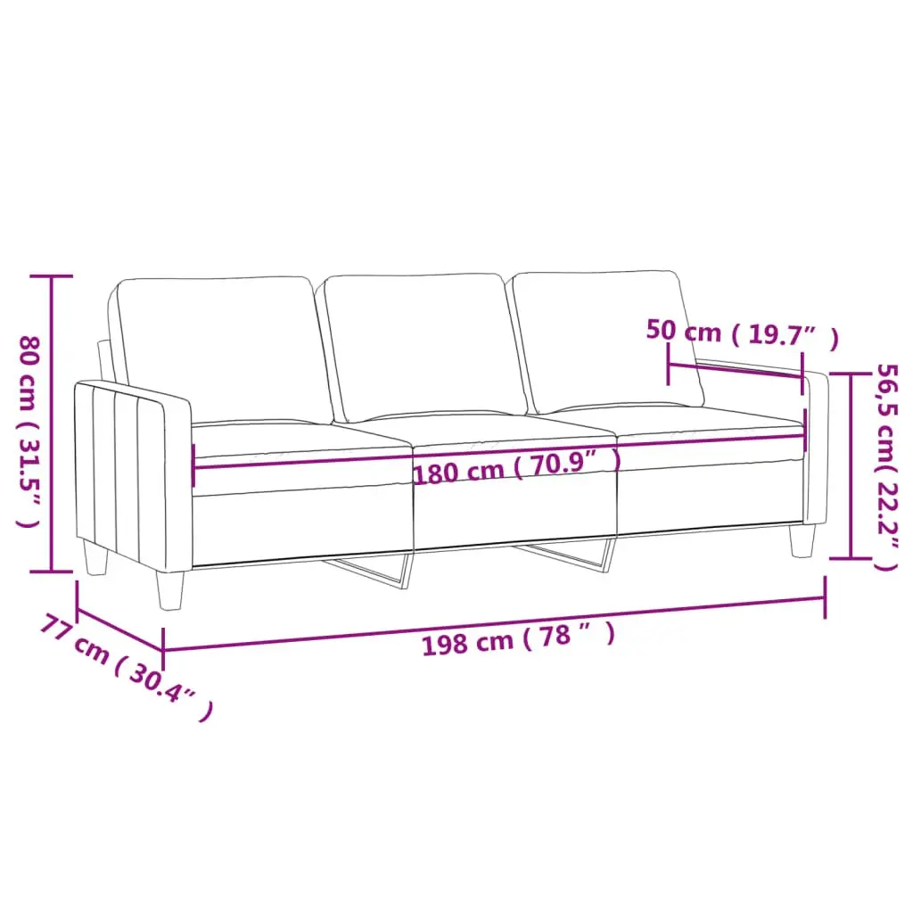 3-Seater Sofa Modern Living Room Couch 180cm Grey Velvet