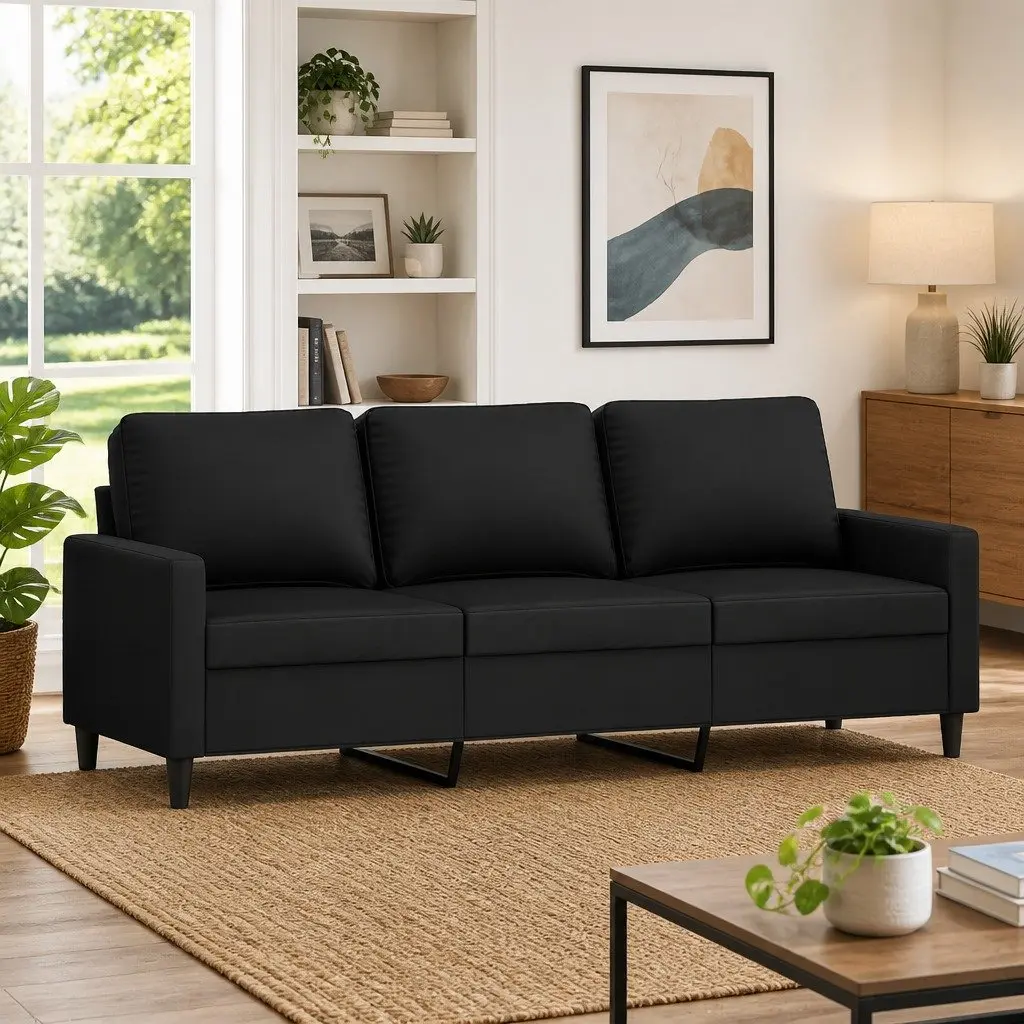 3-Seater Sofa Black 180cm Velvet Lounge Couch Living Room Furniture