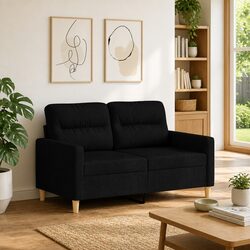 2-Seater Sofa Black Fabric Living Room Couch 120cm Modern Lounge Settee