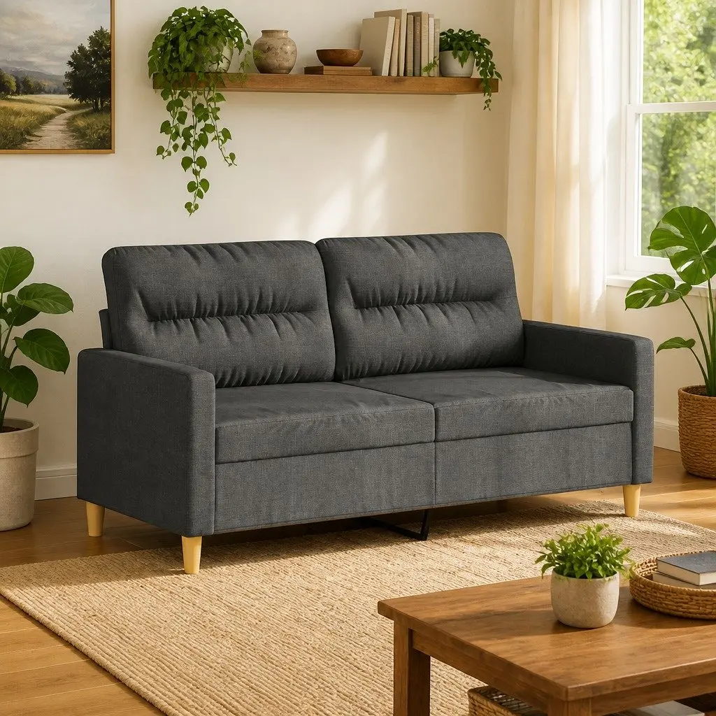 2-Seater Sofa Grey Fabric Lounge Couch 140cm Living Room Furniture