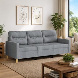 3-Seater Sofa Grey Fabric Living Room Couch Modern Design Comfortable Lounge
