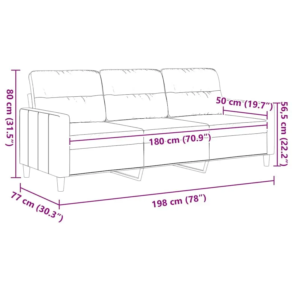 3-Seater Sofa Grey Fabric Living Room Couch Modern Design Comfortable Lounge