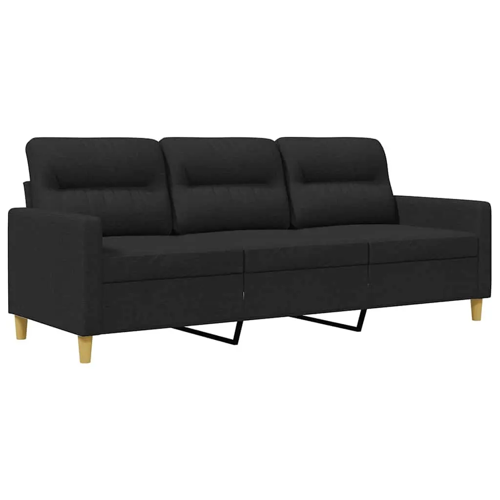 3-Seater Sofa Black 180cm Modern Living Room Couch Fabric Upholstered