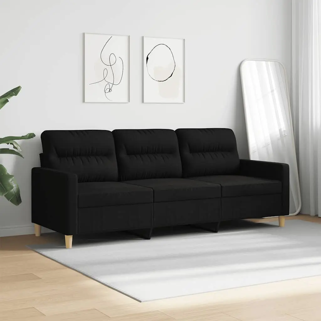 3-Seater Sofa Black 180cm Modern Living Room Couch Fabric Upholstered