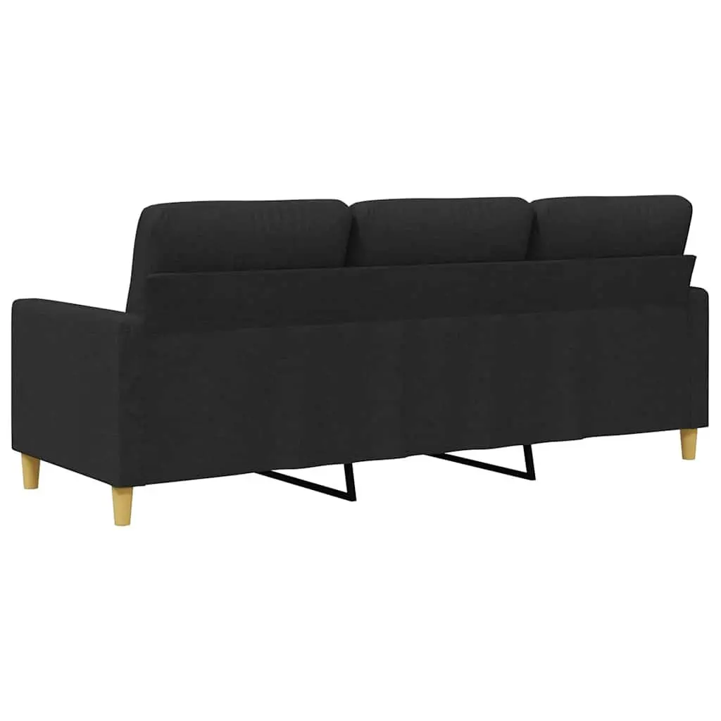 3-Seater Sofa Black 180cm Modern Living Room Couch Fabric Upholstered